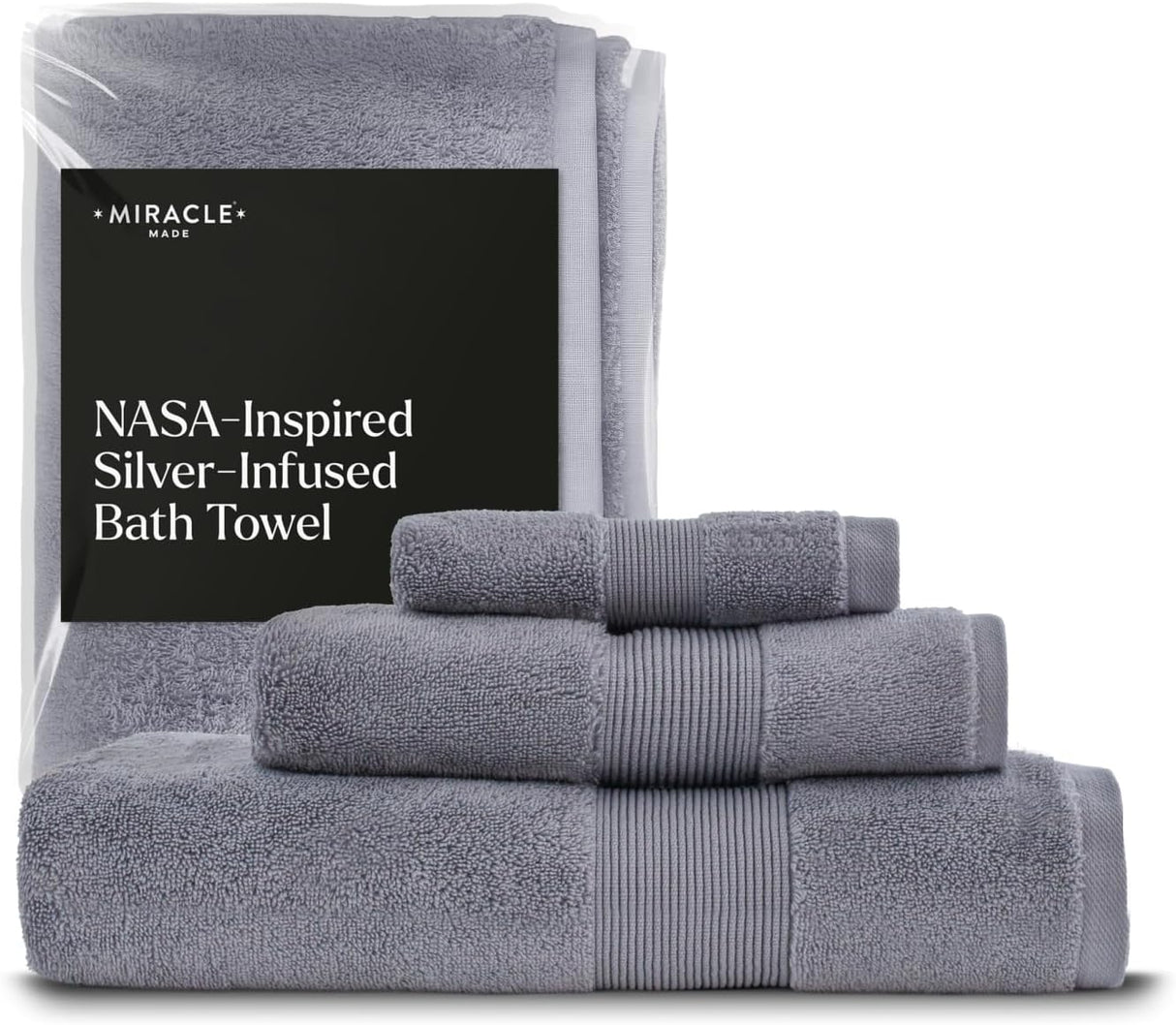 Miracle Made® Luxury 3 Piece Towel Set Premium 100% Cotton Silver Infused, Anti Mildew Quick Drying Highly Absorbent Towels for Bathroom