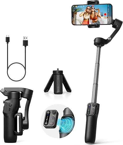 hohem iSteady X3 SE Plus Gimbal Stabilizer for iPhone, 3-Axis Phone Gimbal with Detachable Remote Control, Extendable Rod, 11-Hour Battery, Portable Foldable Stabilizer for Video Recording