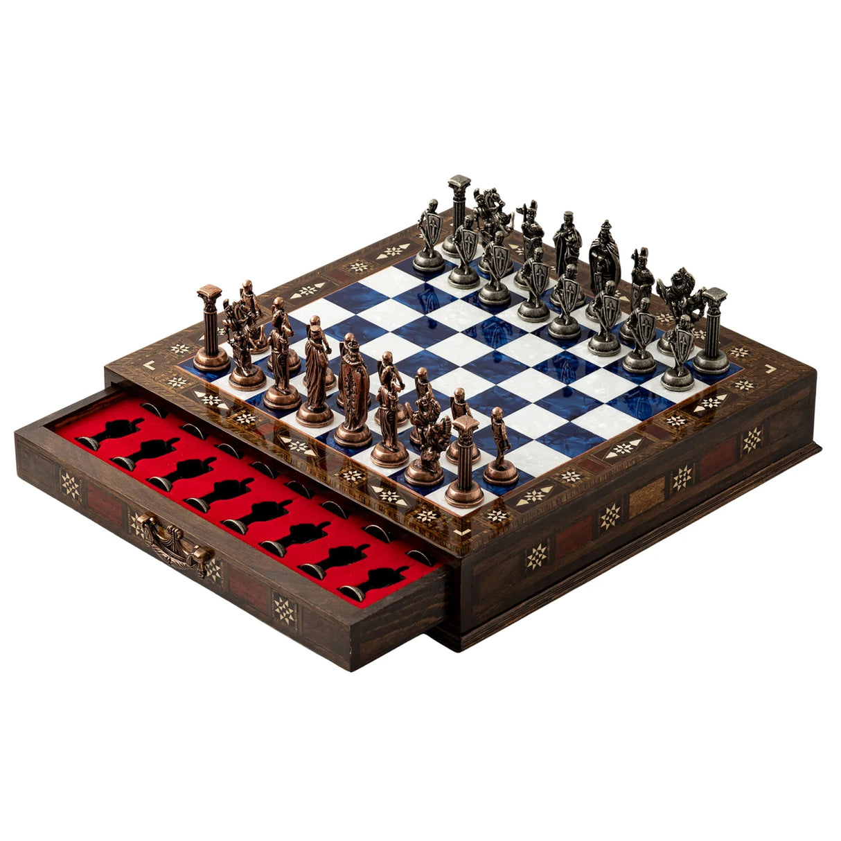 12" Luxury Handmade Wooden Chess Set with Storage – British Metal Pieces