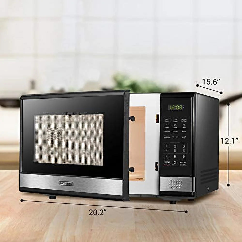 BLACK+DECKER | Model EM031MB11 | Digital Microwave Oven with Turntable | Push-Button Door | Child Safety Lock | 1000W | 1.1 cu.ft |Black & Stainless Steel | PICKUP ONLY!