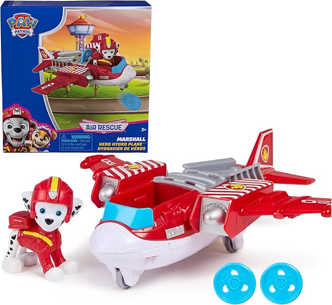 PAW Patrol: Air Rescue Marshall Action Figure & Hero Hydro Airplane Toy with Projectile Launcher & 2 Projectiles