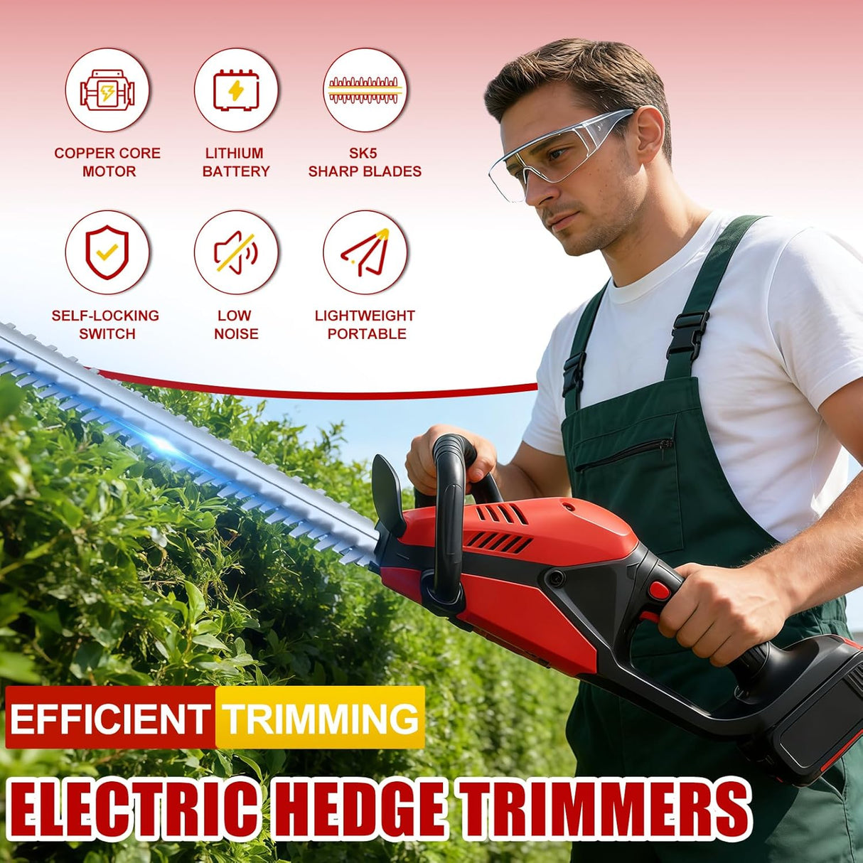 Electric Hedge Trimmers 24v Cordless Hedge Trimmer with 2 Batteries & Charger Included