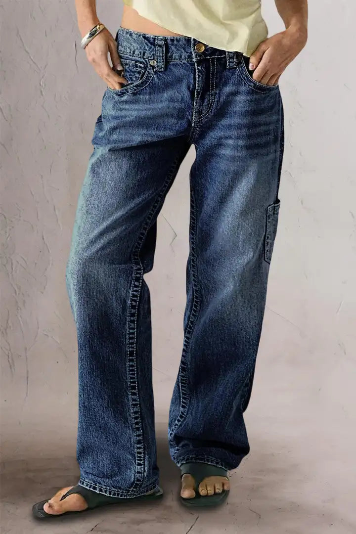 Wash Multi Pocket Mid Rise Straight Leg Jeans