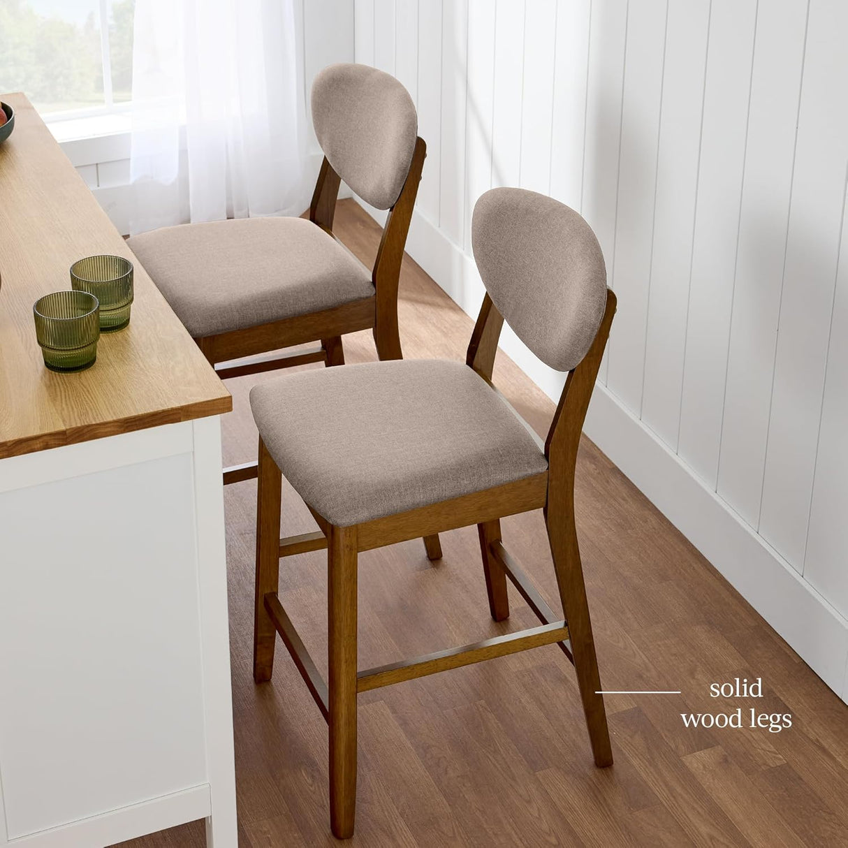 Best Choice Products - Set of 2 Modern Counter-Height Bar Stool Set W/ Upholstered Seat Cushion - Walnut/Grey