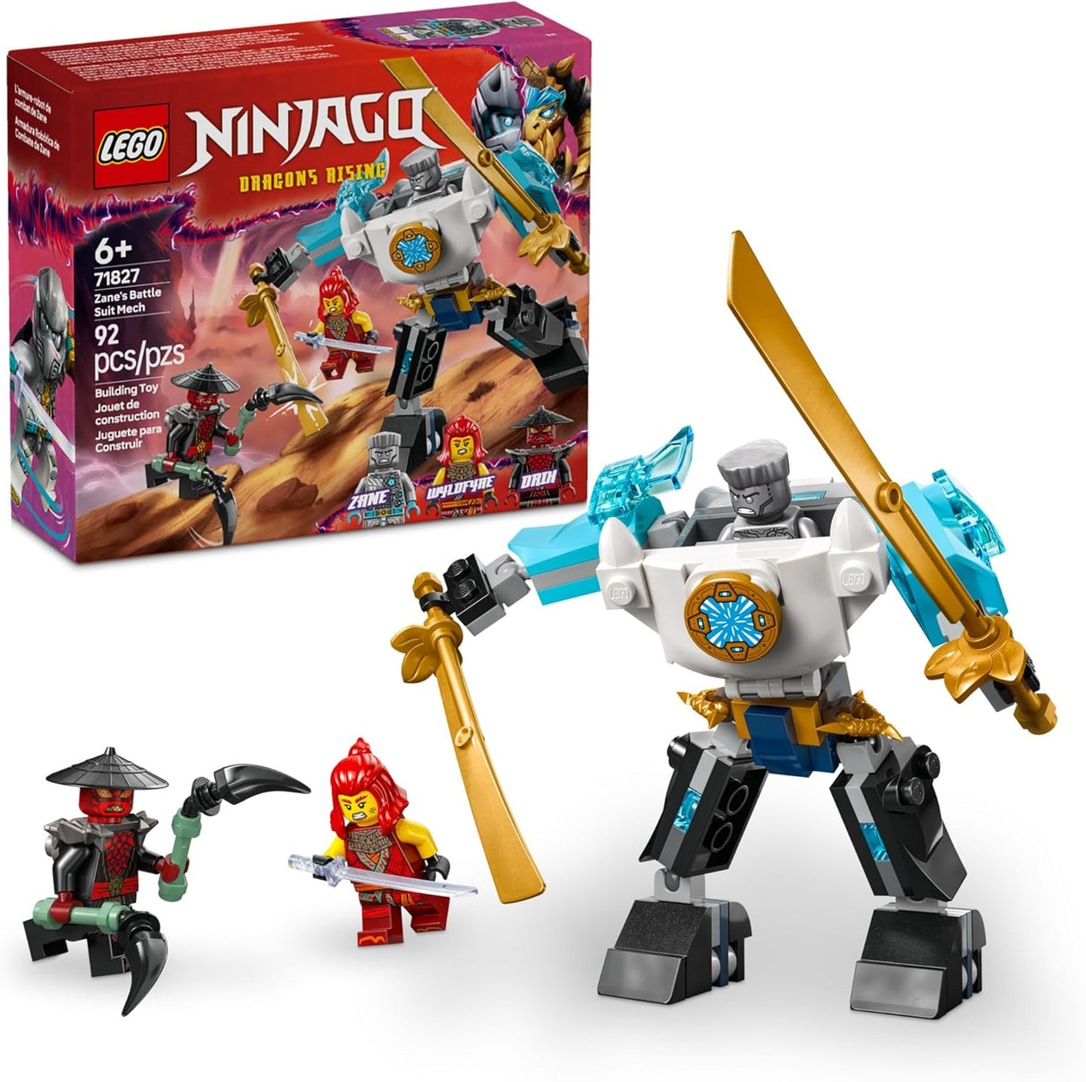 LEGO NINJAGO Zane's Battle Suit Mech Ninja Toy - Building Toy for Pretend Play for Kids, Boys and Girls, Ages 6+ - with 3 Minifigures