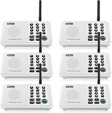 Wuloo Intercoms Wireless for Home 5280 Feet Range 10 Channel 3 Code, Wireless Intercom System for Home House Business Office, Room to Room Intercom, Home Communication System (6 Units Set, White)