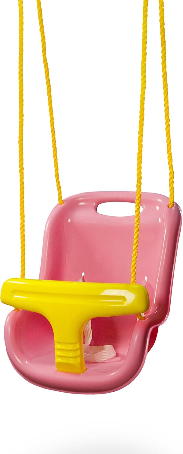 Gorilla Playsets 04-0032-PK High Back Plastic Infant Swing with Yellow T bar & Rope, Pink with Yellow