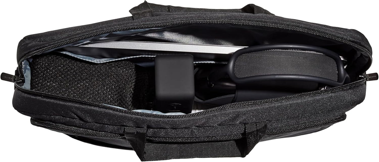 Amazon Basics Laptop Shoulder Bag with Compartments, 17.3-inch, Black, Large Capacity