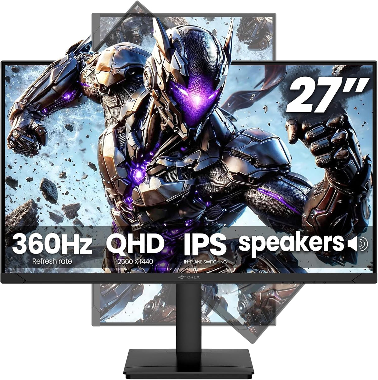CRUA 27Inch Gaming Monitor 360HZ, QHD 1440P 120% sRGB IPS Computer Monitor with Built in Speaker, Height/Pivot/Swivel/Tilt Adjustable Vertical Monitor, Support FreeSync, DP&HDMI, Wall Mount-Black