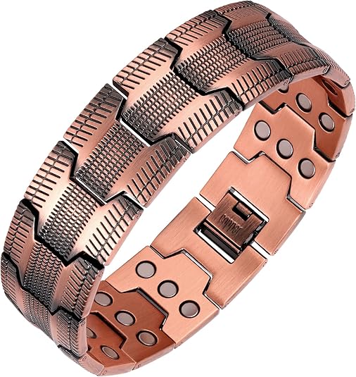 Men's Copper Bracelet,3X Strength 99.99% Pure Copper Magnetic Bracelets with Magnets,Adjustable Length