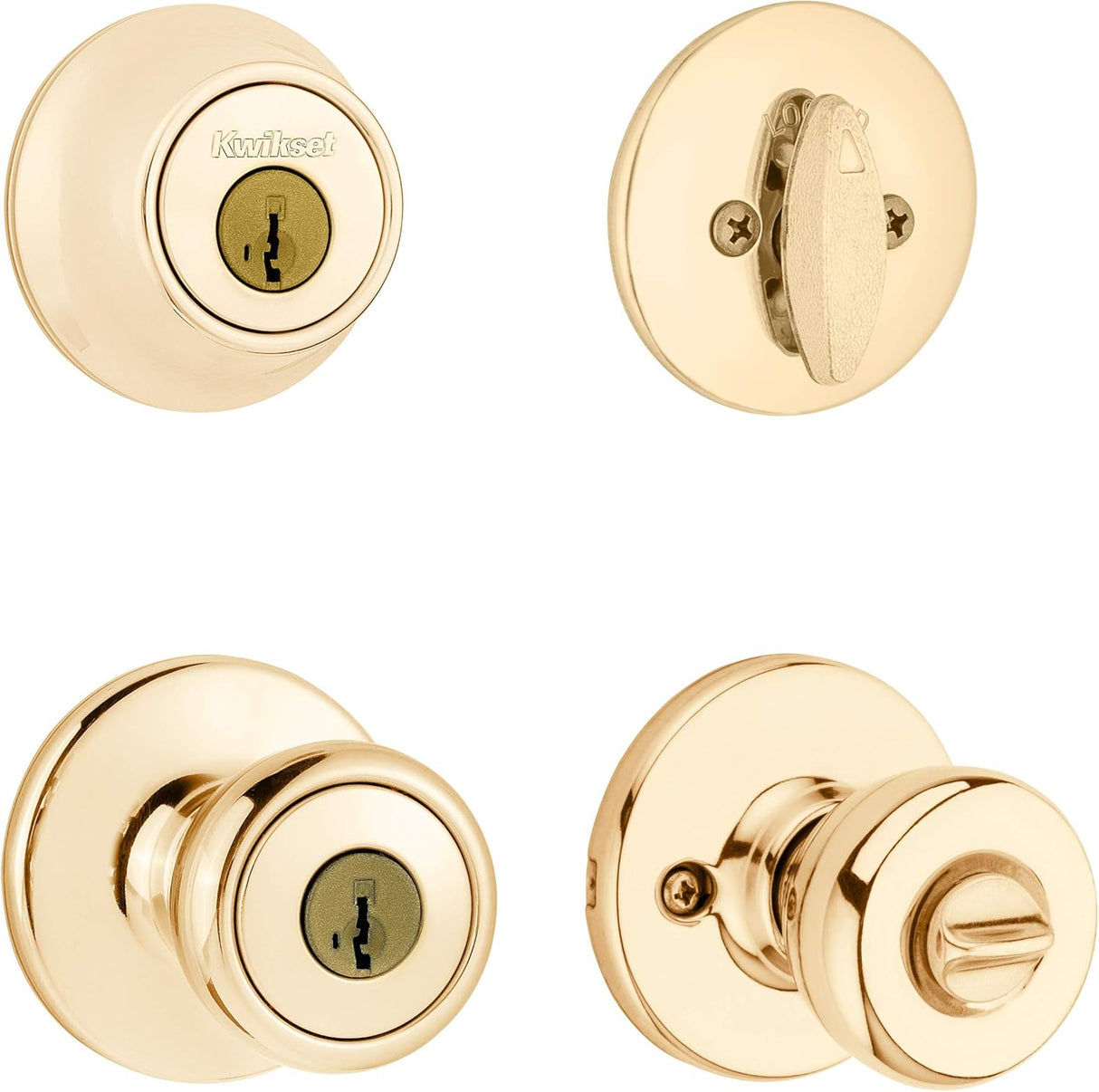 Kwikset 690 Tylo Entry Knob and Single Cylinder Deadbolt Combo Pack featuring SmartKey® in Polished Brass, Key Lock