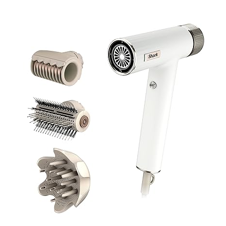 Shark Hair Dryer SpeedStyle RapidGloss Finisher and High-Velocity, Ionic Hair Blow Dryer with IQ Speed Styling and Drying Suite, No Heat Damage, Best for Curly and Coily Hair, Silk, HD332