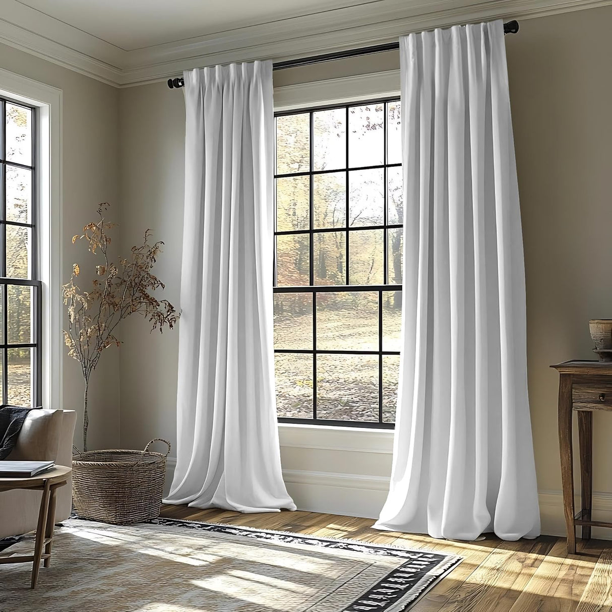 NICETOWN White Velvet Curtains and Drapes, Extra Long Elegant Rustic Home Decor High Ceiling Wall Backdrop for Theater/Parlor/Hallway Faxu Window (Set of 2, 52 inches Wide, 108 inches Long)