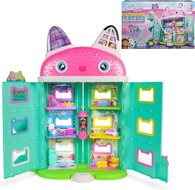 Gabby's Dollhouse: The Movie, Meow-Mazing Interactive Dollhouse, 7 Rooms, LCD Screen Eyes, Figures, Sound FX, Kids Toys for Girls & Boys Ages 3 and Up (Free Interactive Ears Headband Included!!)