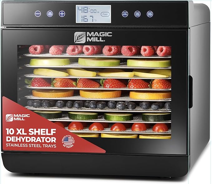 Magic Mill Premium Food Dehydrator Machine (10 Extra-Large Stainless Steel Trays) 700W
