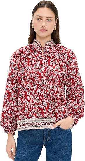 Madewell Women's Shirred Popover Top in Paisley Print - Ground Madder - Size: XL
