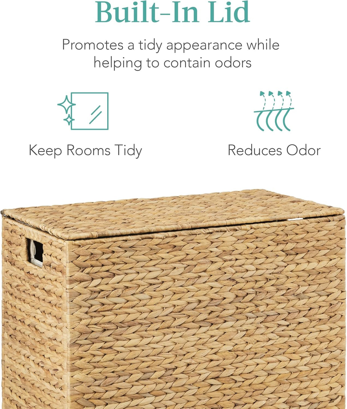 Large Water Hyacinth Laundry Hamper Basket – Double Sorter with 2 Liner Bags, Natural