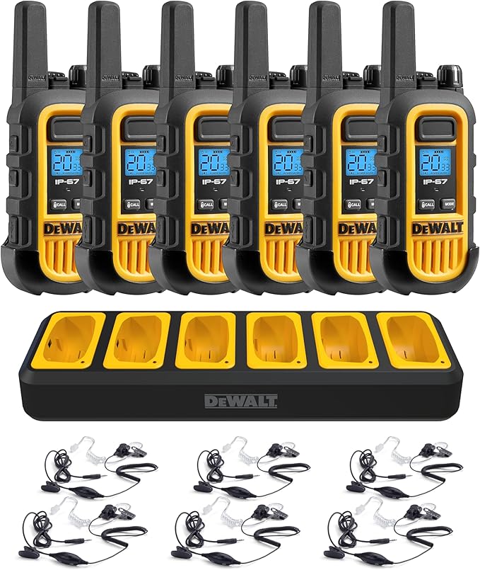 DEWALT FRS Walkie Talkies Long Range 2 Way Radio, 1 Watt, Waterproof & Rechargeable, 48 Pack with 8X Gang Chargers, 8DXFRS300-BCH6