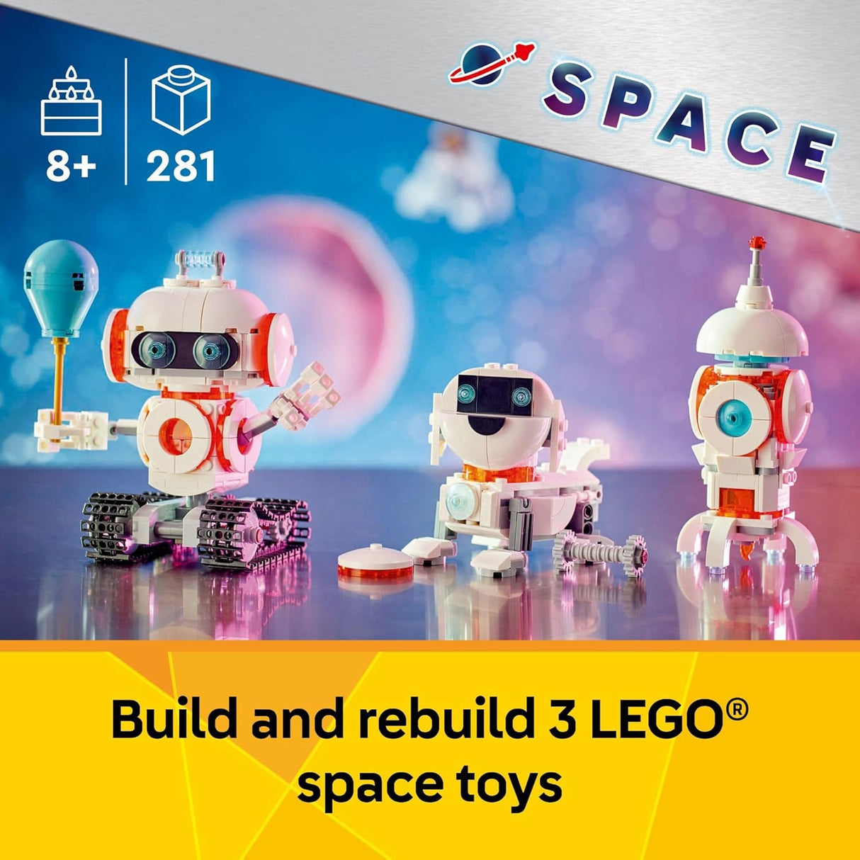 LEGO Creator 3 in 1 Space Robot Toy - Building Toy Kit for Kids with 3 Options, Robot, Spaceship, or Dog - 8 Year Old Boy & Girl Birthday Gifts - 31164