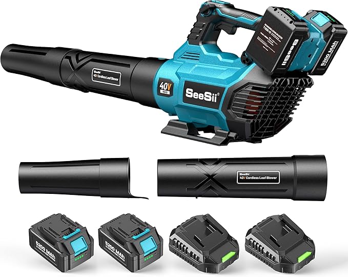 SEESII 40V Leaf Blower Cordless, 680CFM/210MPH Brushless Motor with 2*Chargers (batteries not included)