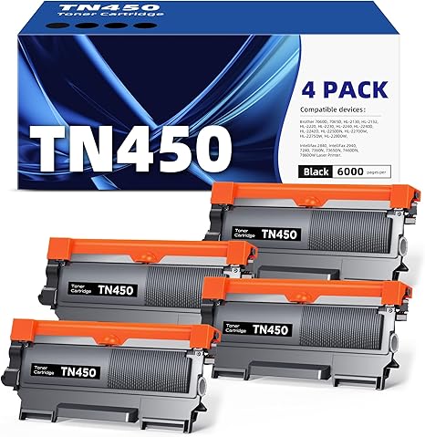 TN450 Compatible Toner Cartridge High Yield Replacement for TN420 TN-450 Compatible with HL-2280DW HL-2270DW HL-2230 MFC-7360N MFC-7860DW DCP-7065DN Intellifax 2840 2940 (4 Black)