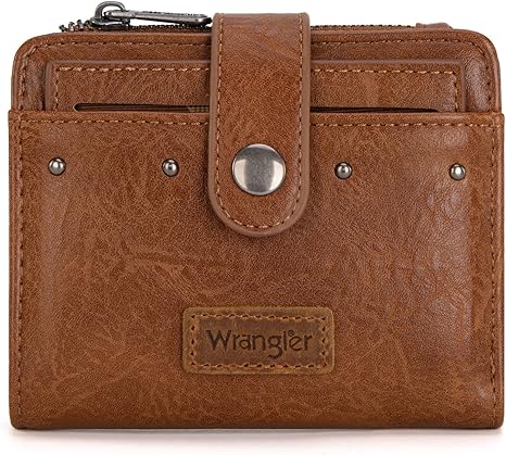 Montana West X Wrangler Womens Wallet Small Women's Wallets Bifold Womens Small Wallet RFID Wallet Women Brown Wallets for Women Ladies Female with Removable ID Window