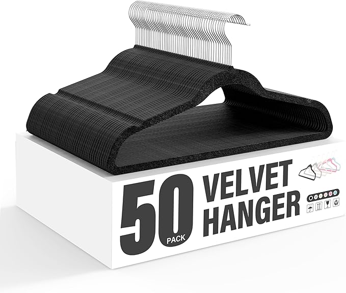 Simple Deluxe Velvet Hangers 50 Pack, Non-Slip Clothes Hangers with Shoulder Notches, 360° Swivel Hooks