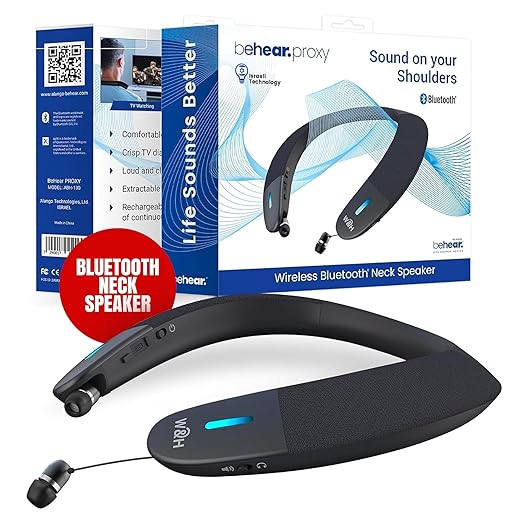 PROXY: Wireless Bluetooth Neckband Speaker & Retractable Earbuds, TV Hearing Device & Amplifier for Enhanced Audio & Calls, High-Fidelity Sound System for TV Listening & Pocket Talker