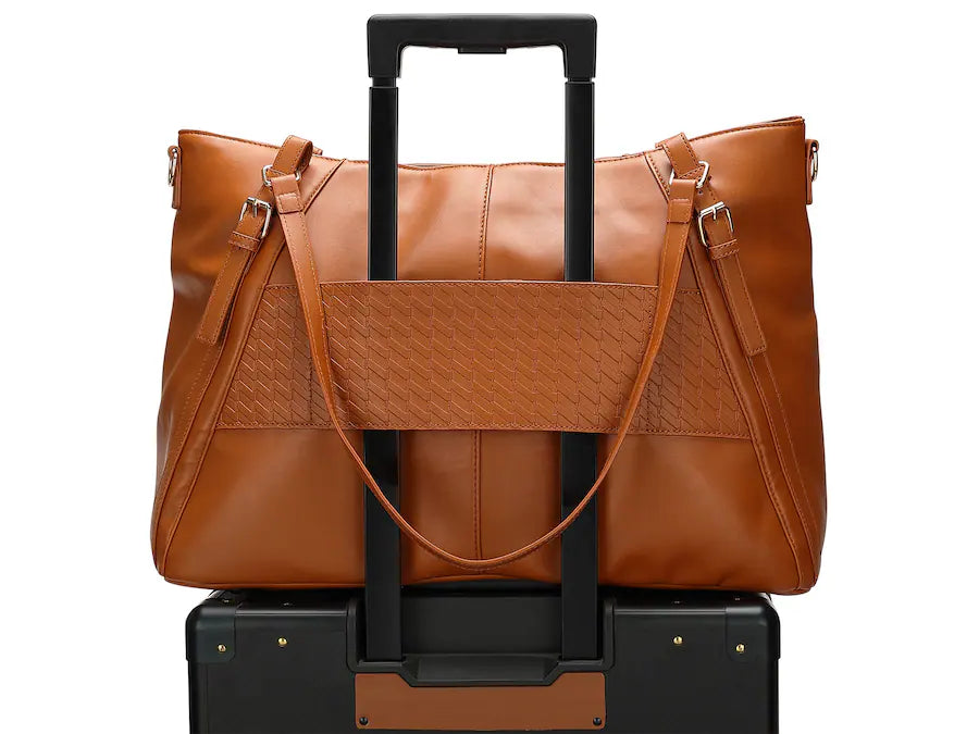 Elle - Leisure Luxe 33L Vegan Leather Weekender Duffel Bag - Brown
