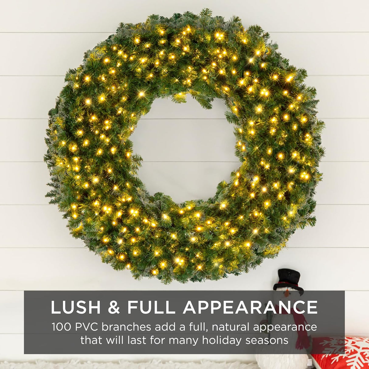 Best Choice Products - Pre-Lit Artificial Fir Christmas Wreath w/ LED Lights, Plug-In, PVC Tips - 24in