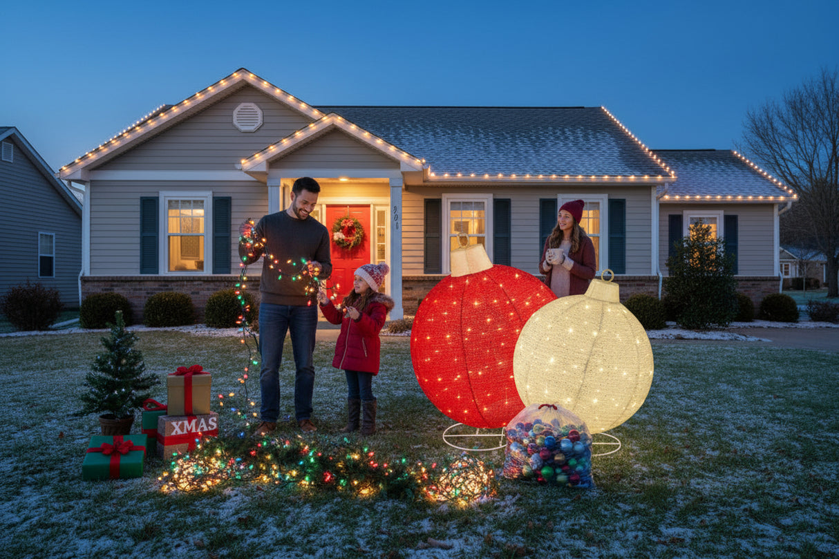 Best Choice Products - 2pc Lighted Pop-Up Christmas Ornaments Decoration w/ 180 LED Lights, Stand - Red/Gold