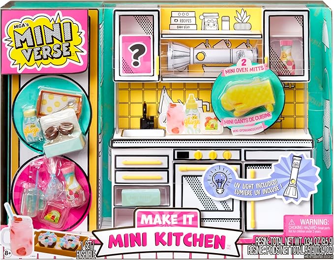 MGA's Miniverse Make It Mini Kitchen, Kitchen Playset, w/UV Light, Collectibles, DIY, Resin Play, Exclusive, Mystery Recipe, Mini Oven Mitts, NOT Edible, 8+