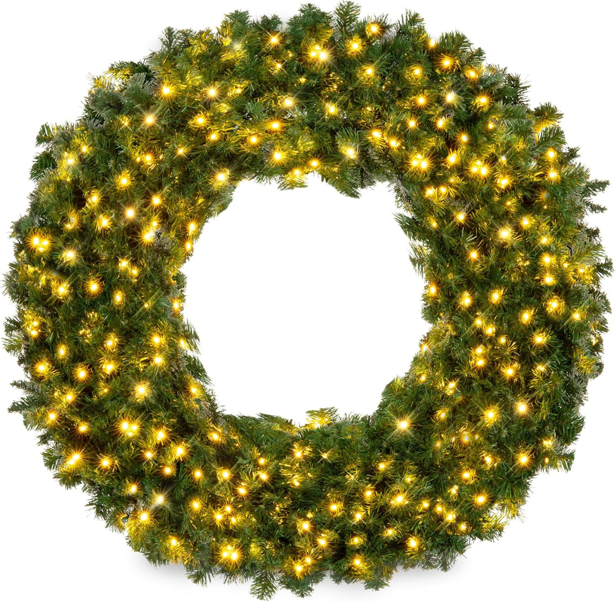 Best Choice Products - Pre-Lit Artificial Fir Christmas Wreath w/ LED Lights, Plug-In, PVC Tips - 24in