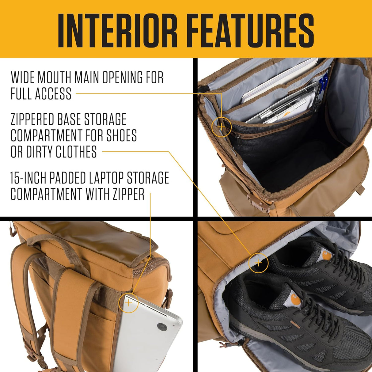 Carhartt 35L Nylon Workday Backpack, Durable Water-Resistant Pack with 15" Laptop Sleeve and Adjustable Shoulder Straps, Tarmac