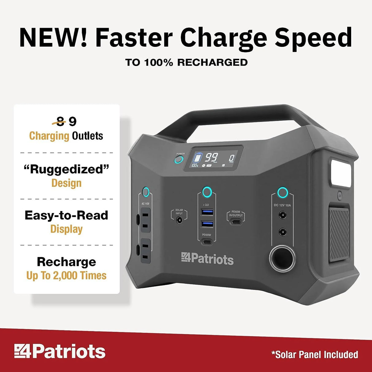 4Patriots Patriot Power Sidekick Solar Generator, 300wH Portable Power Station with 40 Watt Solar Panel