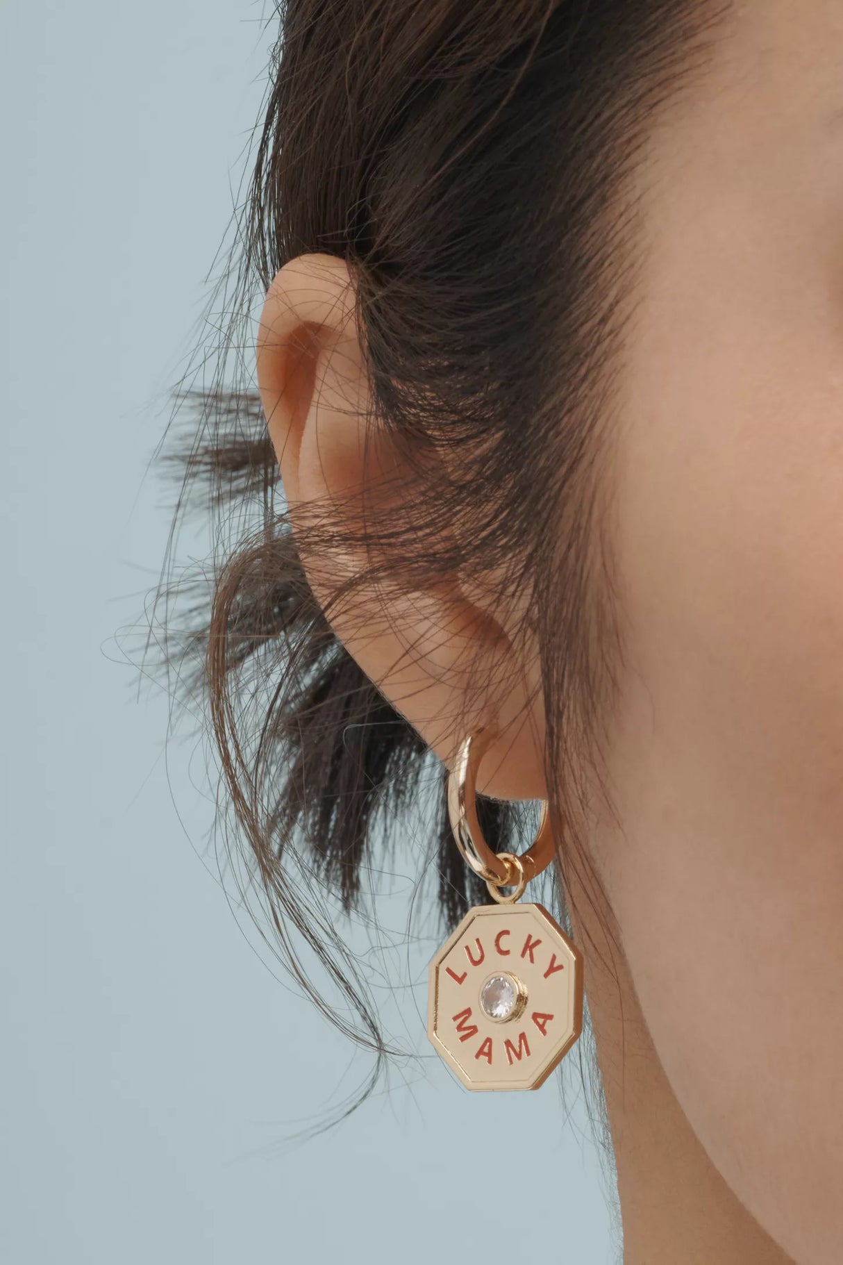 Anthroplogie Lucky Mama Charm Huggie Hoop Earrings