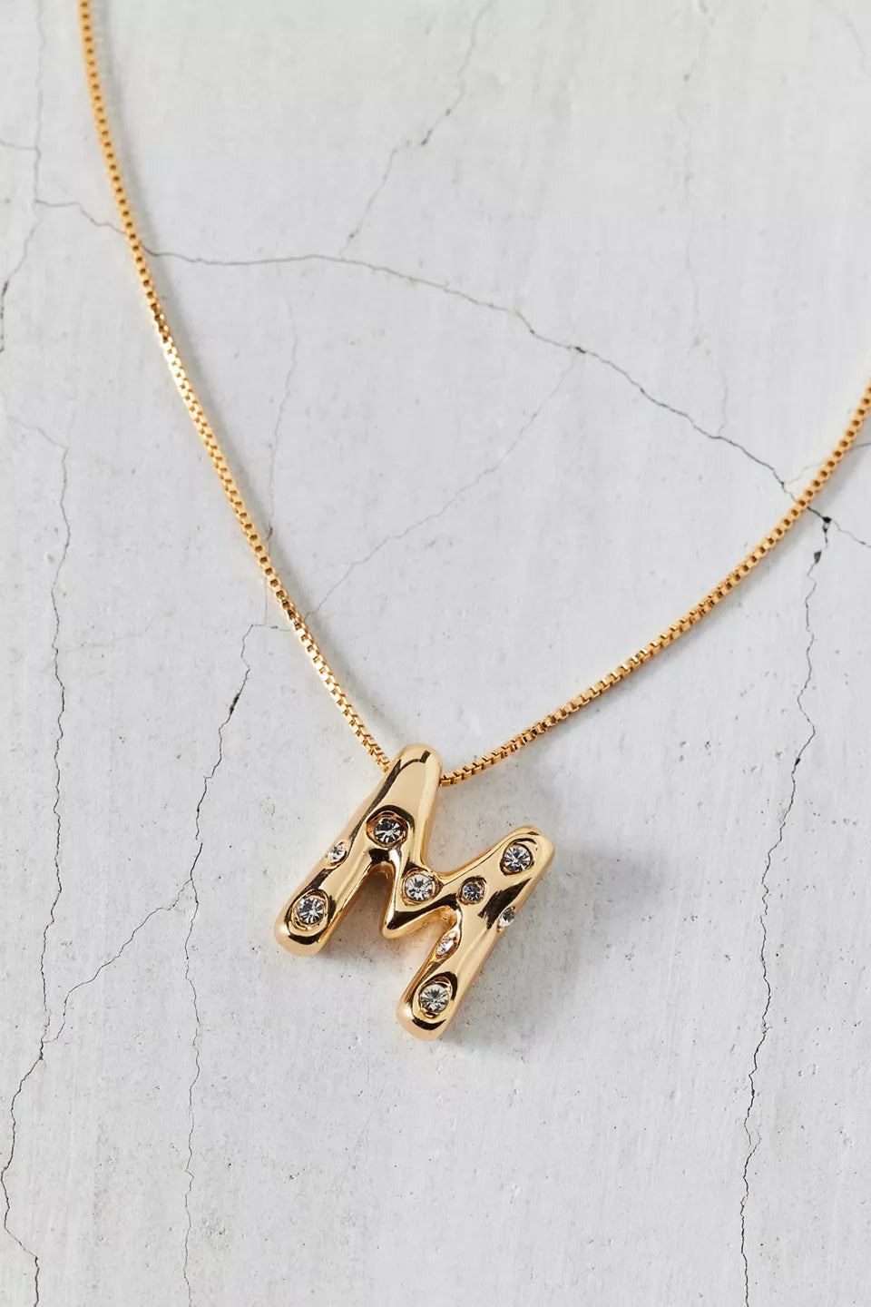 14k Gold Plated Rhinestone Bubble Initial Charm Necklace