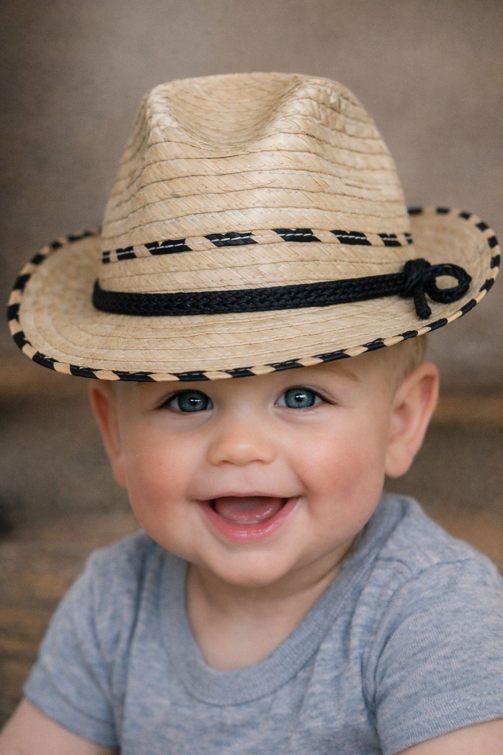 SOM-PAL Hats Valdez Kids - Baby Cowboy Hat in Natural Palm With Black Woven Brim - Mexican Size 42