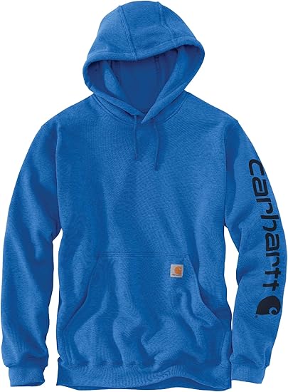 (S) CARHARTT- LOOSE FIT MID-WEIGHT LOGO SLEEVE GRAPHIC SWEATSHIRT HOODIE-HEATHERED BLUE
