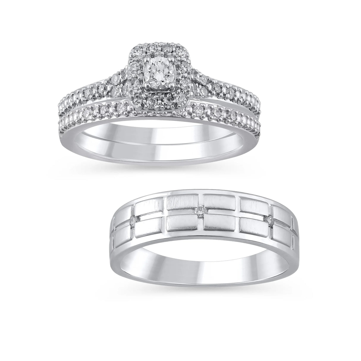 Brilliance Fine Jewelry 1/3 CT Lab Grown Diamond Engagement Wedding Trio Ring Sterling Silver Size 6 & 10