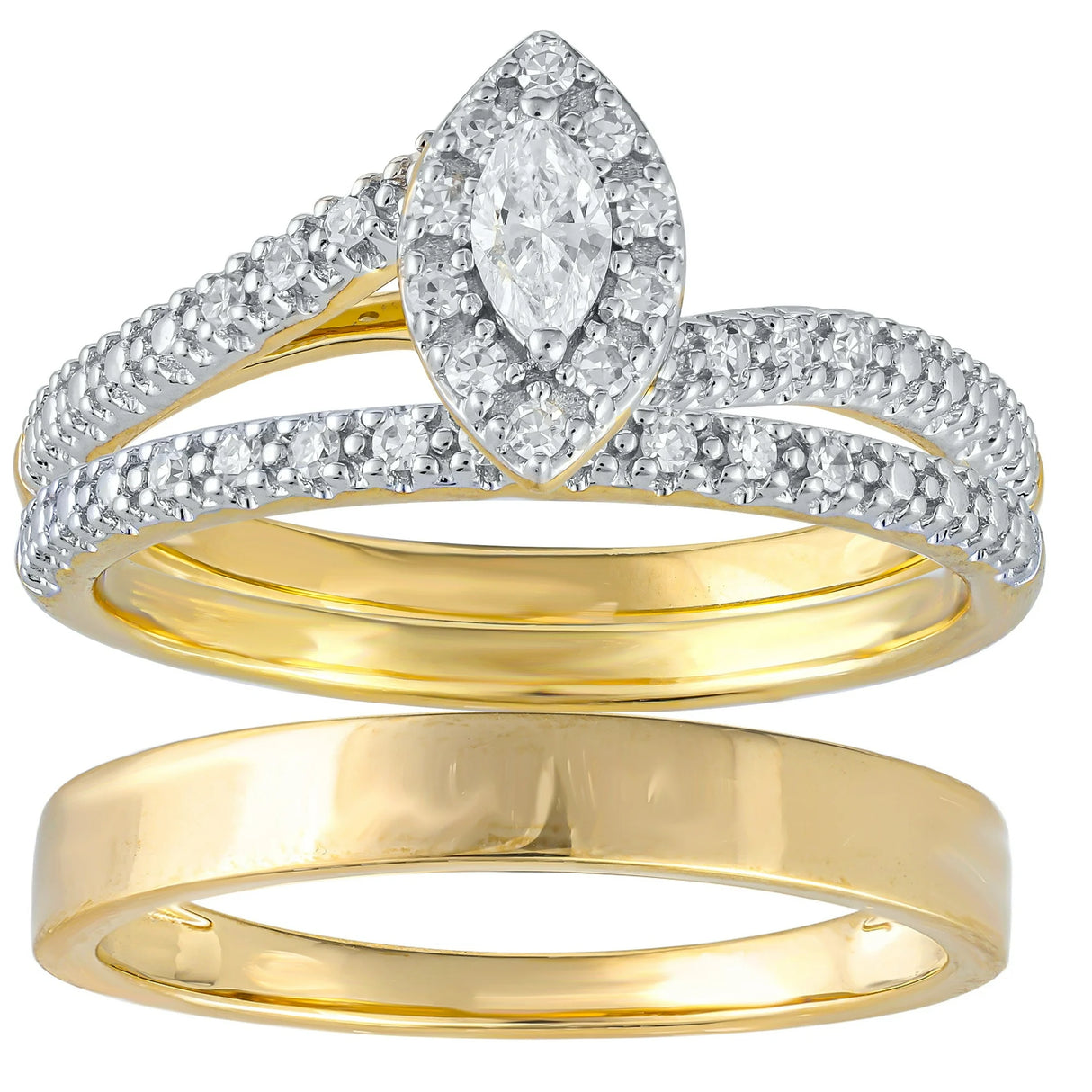 Brilliance Fine Jewelry 1/4 Carat Lab Grown Diamond Women & Mens Trio Set Ring 14K Gold Plated Silver 6 & 10