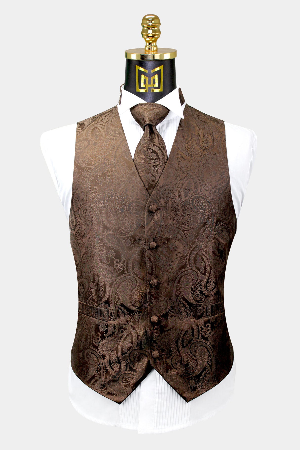 Gentleman's Guru Brown Paisley Vest and Tie Set XL