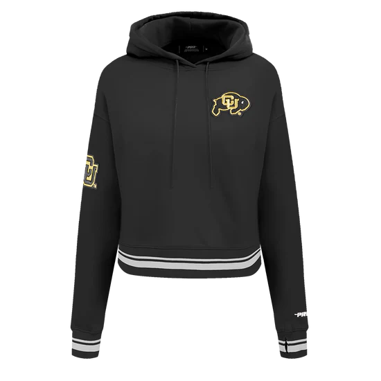 University of Colorado Classic Women's Rib Fleece Cropped Pullover Hoodie - Black - Large