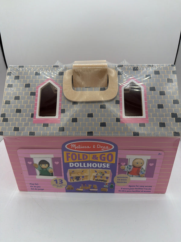 Melissa & Doug Fold and Go Wooden Dollhouse with 2 Dolls and Wooden Furniture,Multi,One Size
