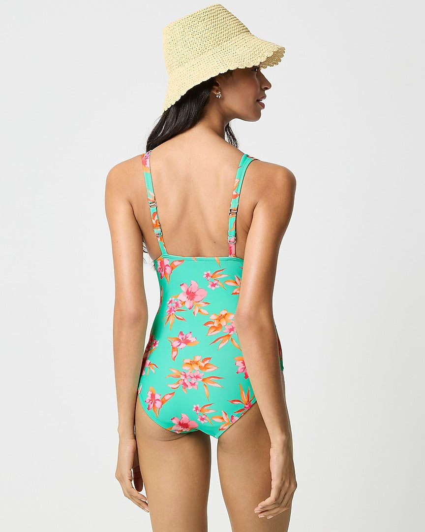 Ruched Plunge One-Piece Swimsuit by J. Crew - Mermaid Green
