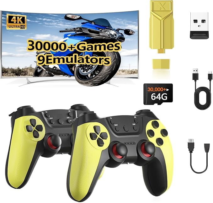 30000+ Retro Gaming Console, Wireless Retro Game Stick, ,Revisit Classic Retro Play Plug and Play Video Game Stick,HD HDMI TV Game Stick,Premium Competitive Dual Controllers Yellow