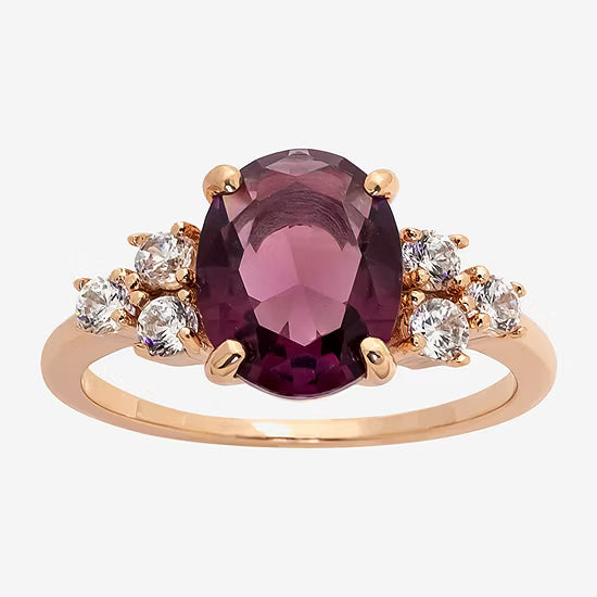 Sparkle Allure Womens Purple Cubic Zirconia 18K Rose Gold Over Brass Oval Side Stone Cocktail Ring Size 8
