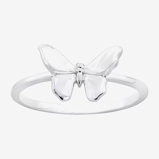 Sparkle Allure Polished Womens Pure Silver Over Brass Butterfly Delicate Band Size 9
