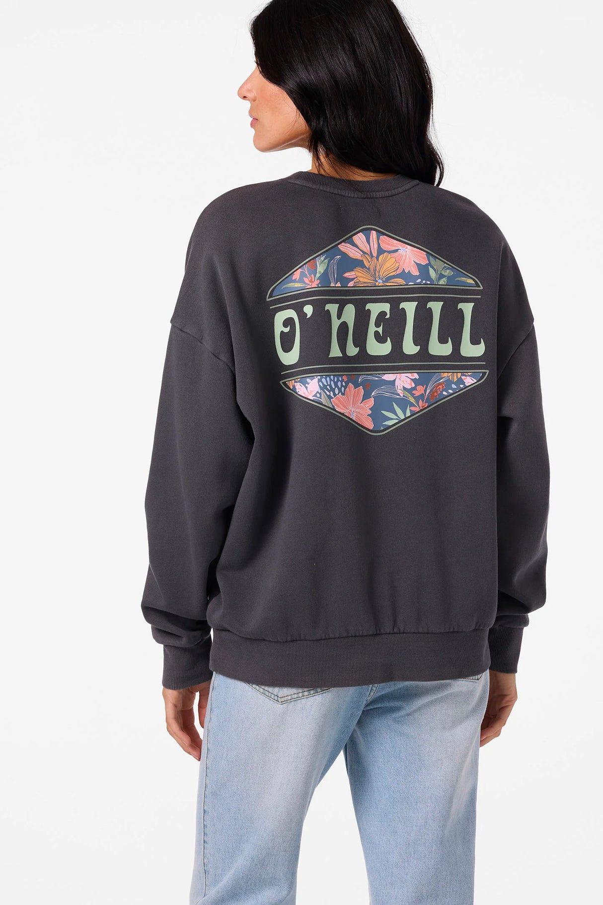 O'neil Womens Pull-over Crew Neck Sweatshirt- Light Black