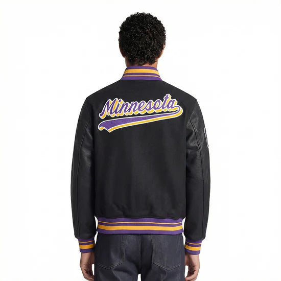 NFL Minnesota Vikings Script Tail Men's Rib Wool Varsity - Black/Purple - Size 3XL